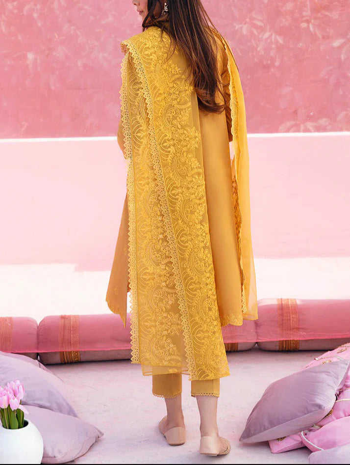 Grace Z-(W608)- Stitched Embroidered 3pc Linen Dress with Embroidered Organza Dupatta.