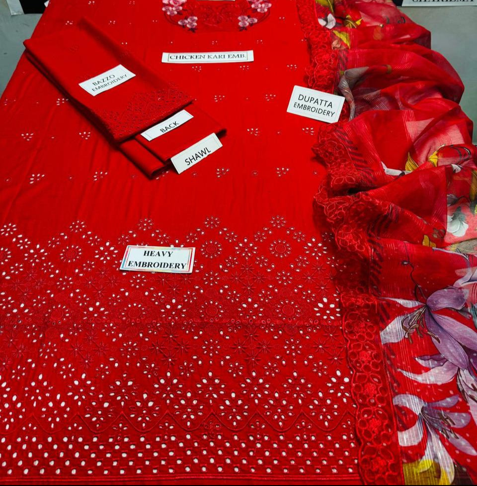 Grace S1112-Embroidered 3pc CHIKANKARI Lawn dress with Embroidered Munar Dupatta.