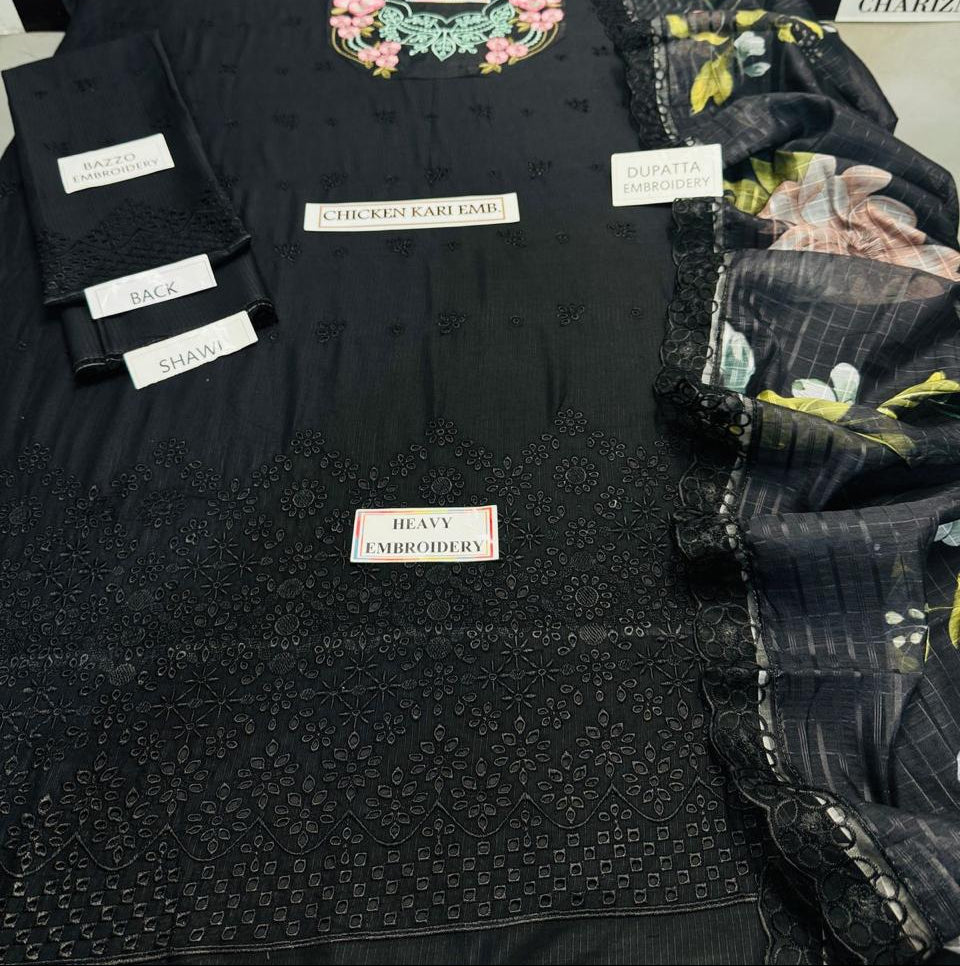 Grace S1110-Embroidered 3pc CHIKANKARI Lawn dress with Printed Munar Dupatta.