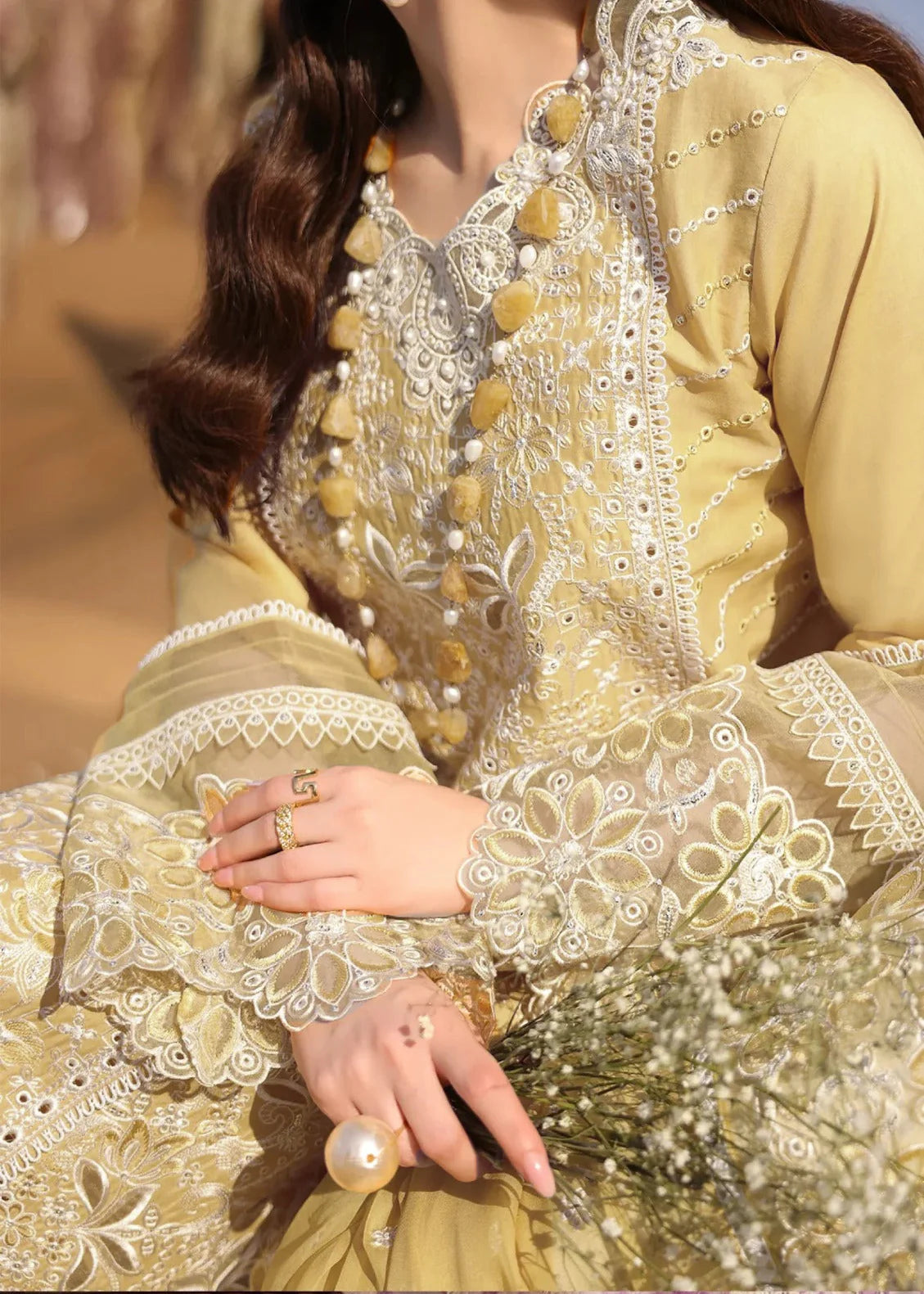 Grace Z-(S1344)- Stitched Embroidered 3pc Lawn Dress With Embroidered Chiffon Dupatta.