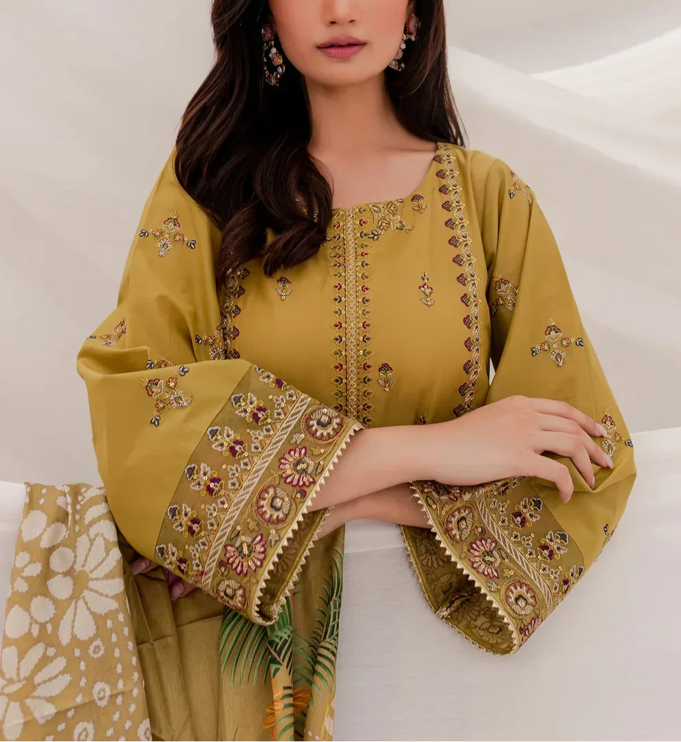 Grace S1187-Embroidered 3pc Lawn Dress With Printed Munar Dupatta.