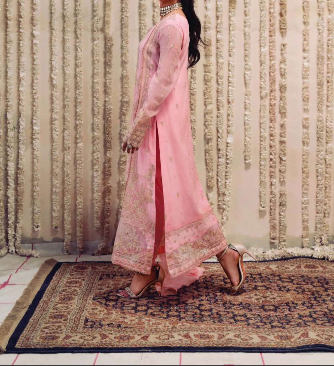 Grace Z-(SILKEN BEIGE) -Stitched Embroidered chiffon 3Pc Suit