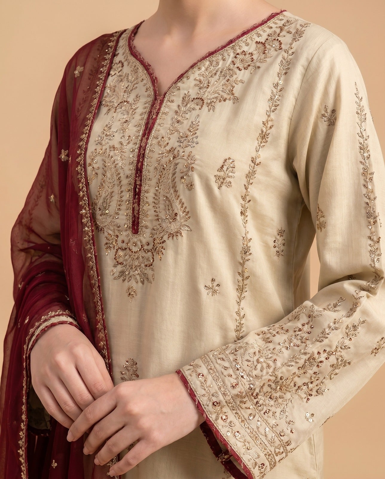 Grace S1433 - Embroidered 3pc Lawn Dress With Embroidered Chiffon Dupatta.