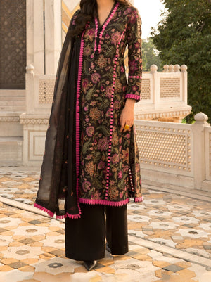 Grace W362- Embroidered 3pc linen dress with embroidered chiffon dupatta.