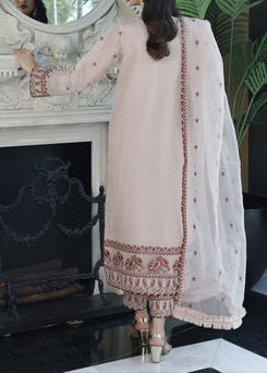 Old Rose– Embroidered Chiffon Unstitched 3Pc Suit.