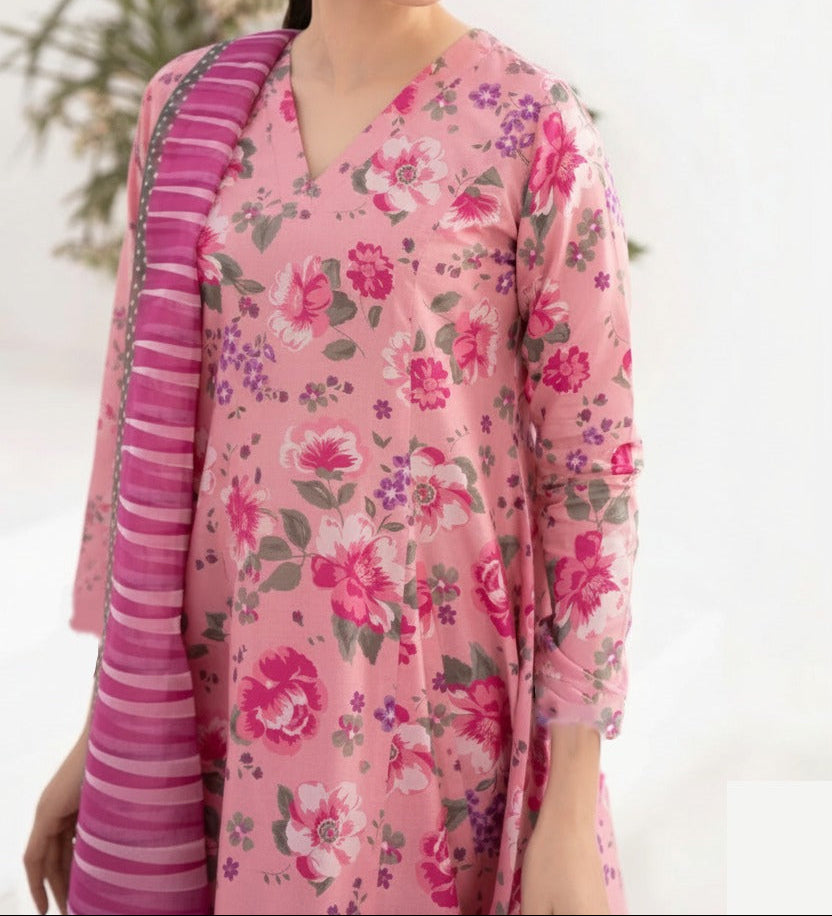Grace W866 - Digital Printed 3pc Karandi Dress With Digital Printed Karandi Shawl.