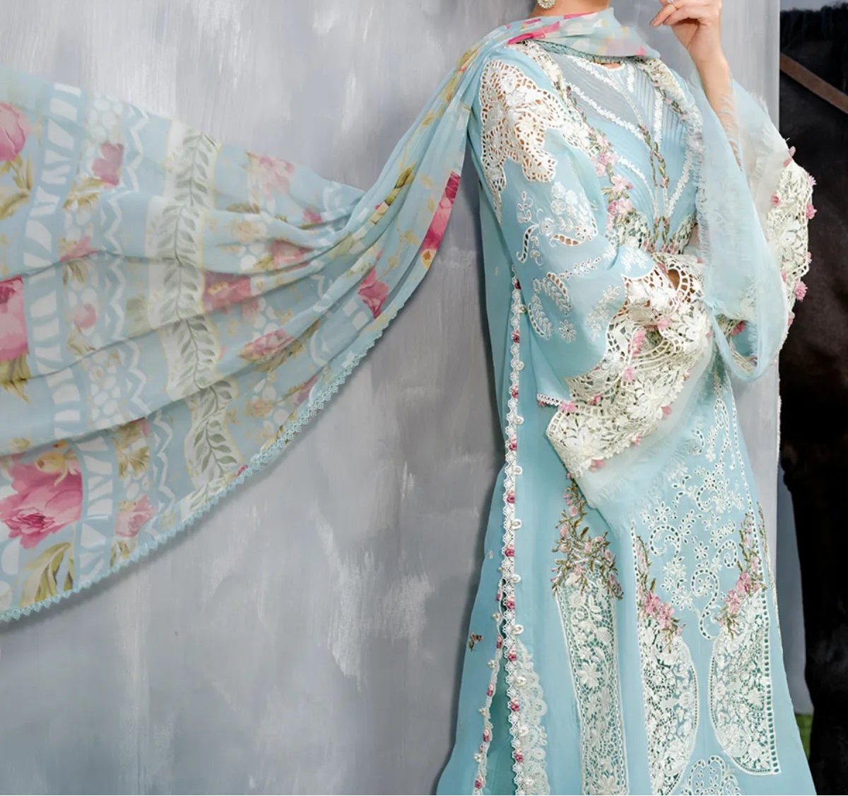 Grace S1406 - Embroidered 3pc CHIKANKARI Lawn Dress With Printed Lawn Dupatta.