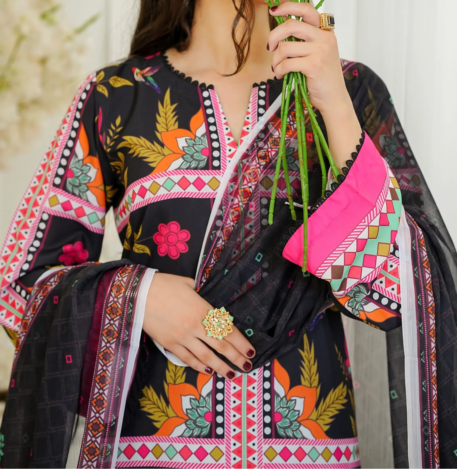 Grace W701 - Digital Printed 3pc Silk dress With Digital Printed Silk Dupatta.