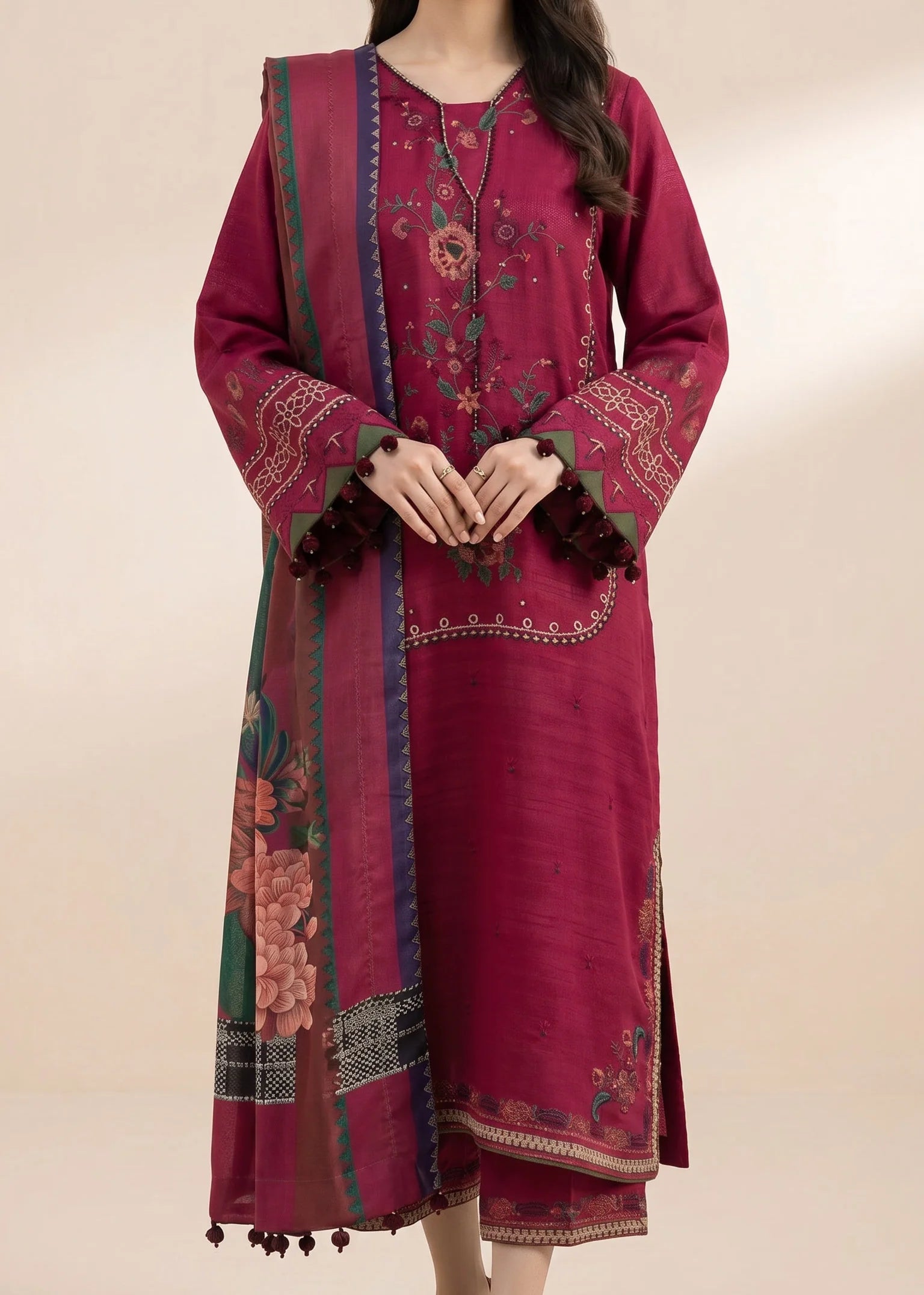 Grace Z-(S1380) - Stitched Embroidered 3pc Lawn Dress With Printed Lawn Dupatta.