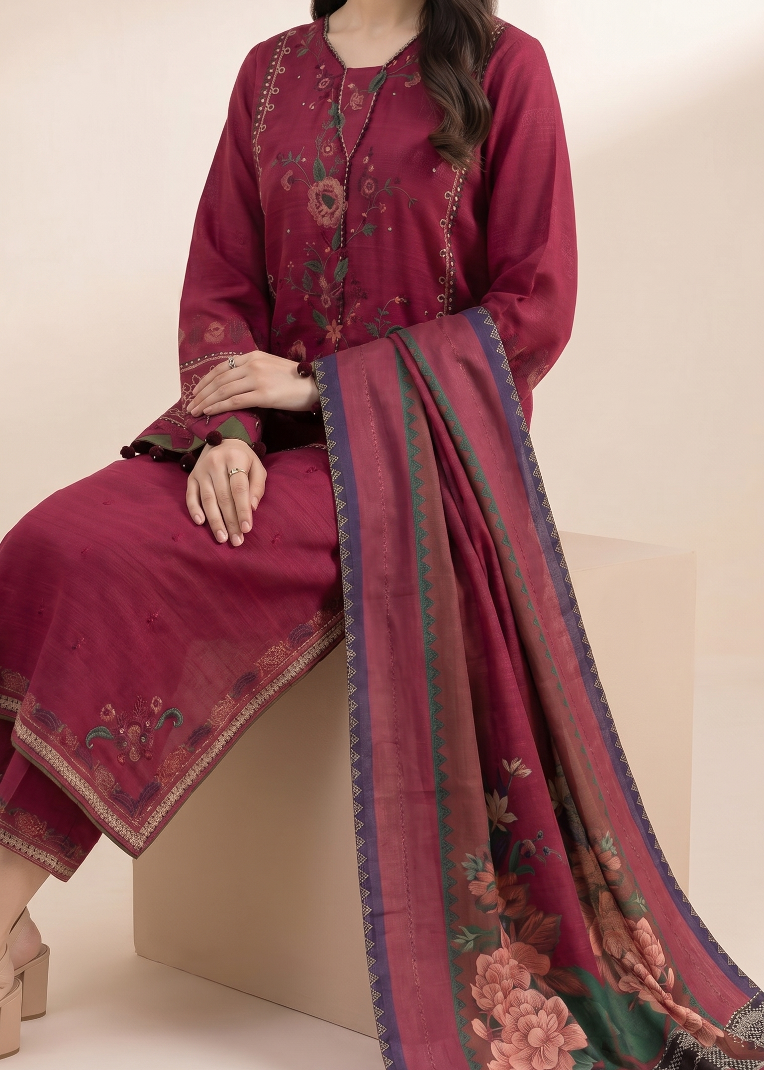 Grace S1380 - Embroidered 3pc Lawn Dress With Printed Lawn Dupatta.
