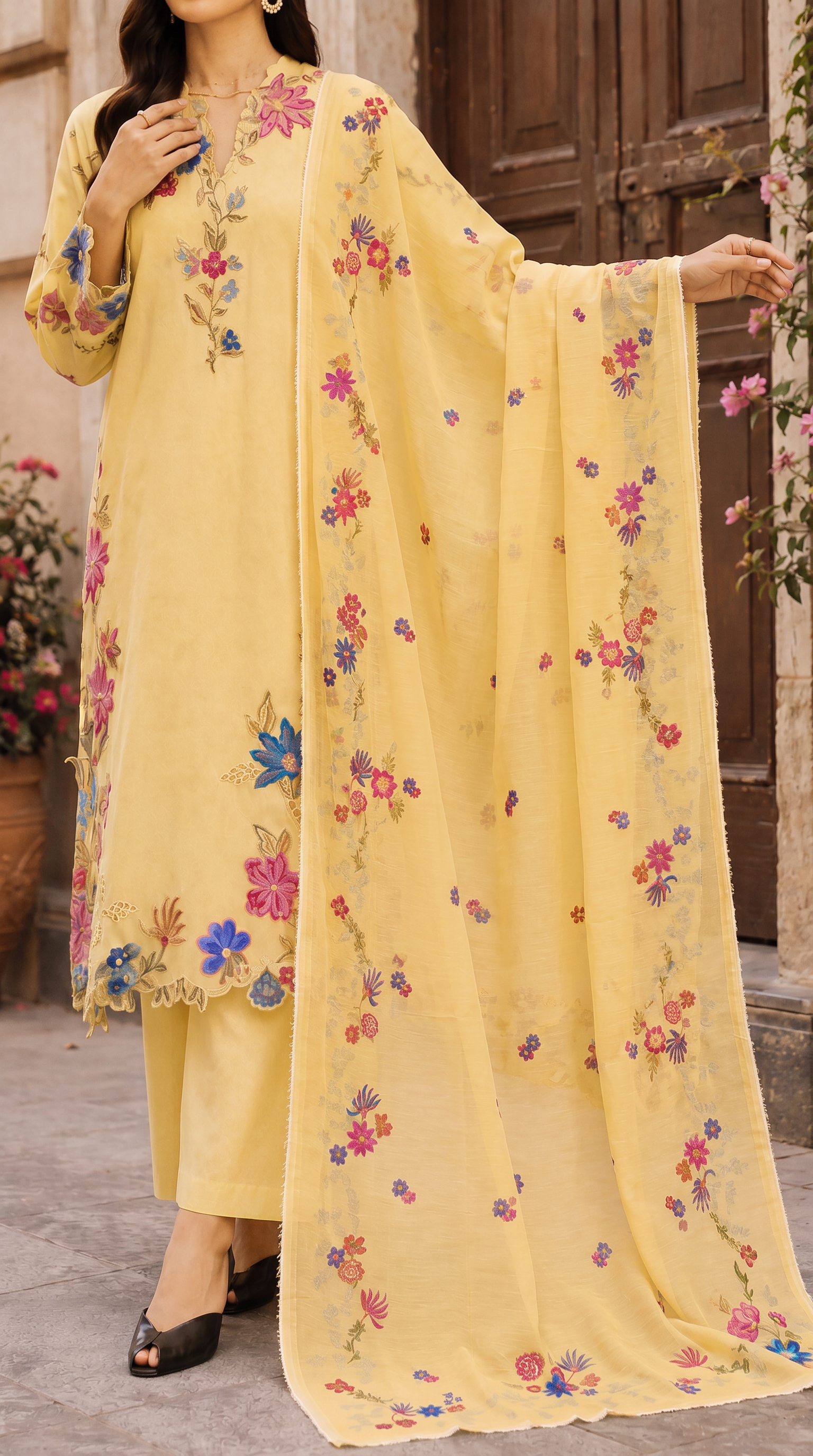 Grace S1500 - Embroidered 3pc CHIKANKARI Lawn Dress With Printed Lawn Dupatta.