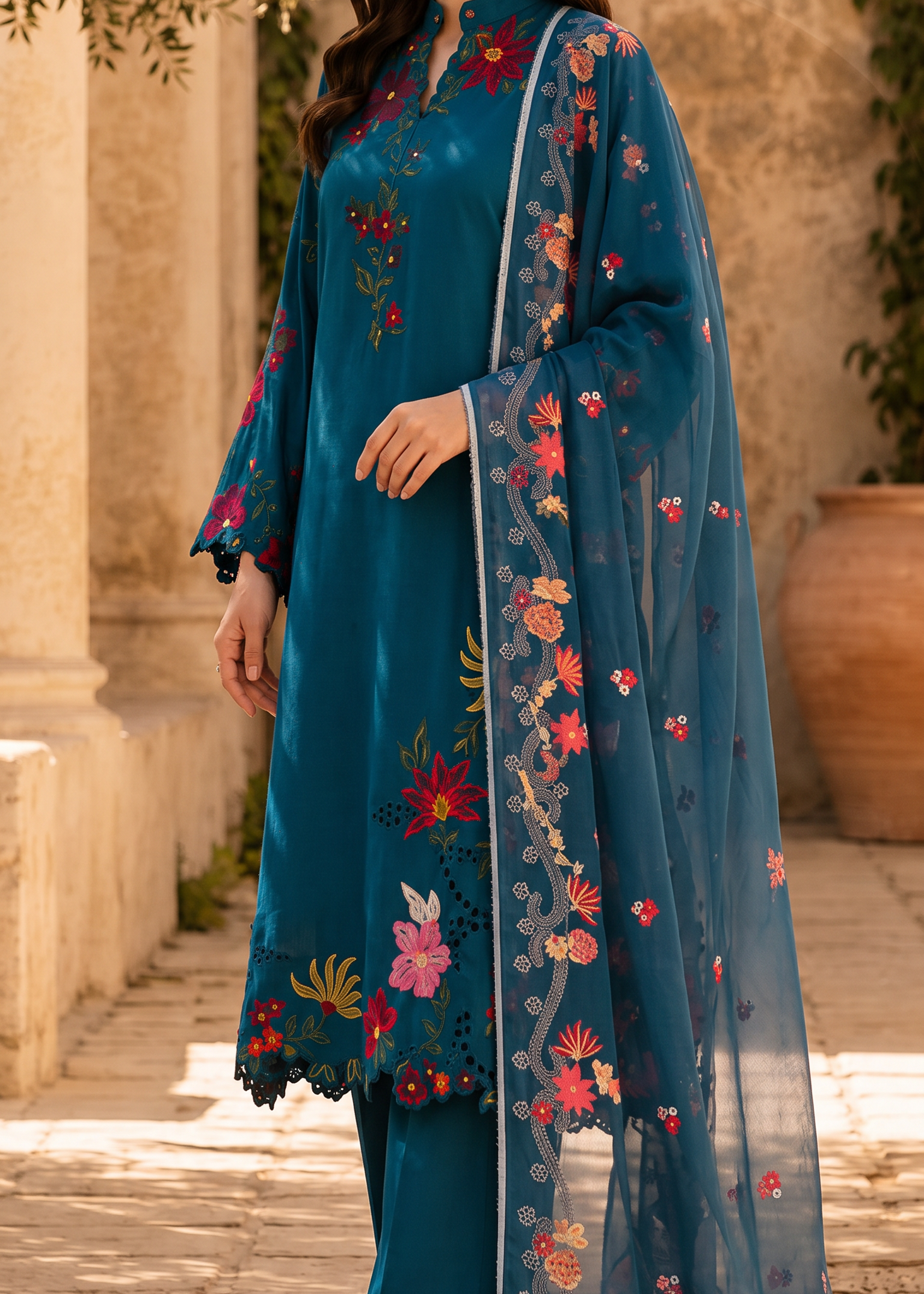 Grace S1499 - Embroidered 3pc CHIKANKARI Lawn Dress With Printed Lawn Dupatta.