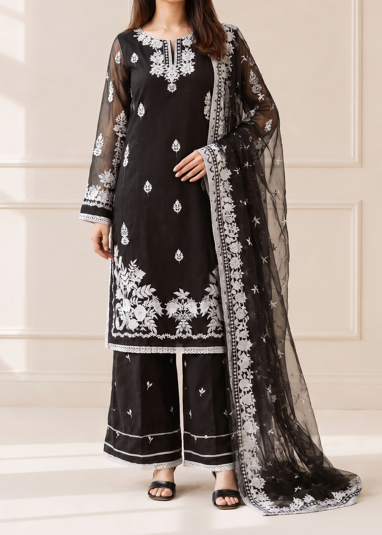 Grace S782-Embroidered 3pc organza dress with Embroidered organza duppata.