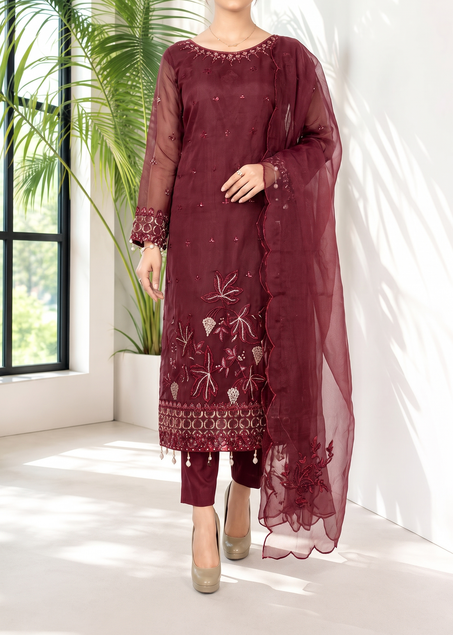 Grace S641-Embroidered 3pc Organza dress With Embroidered Organza dupatta.