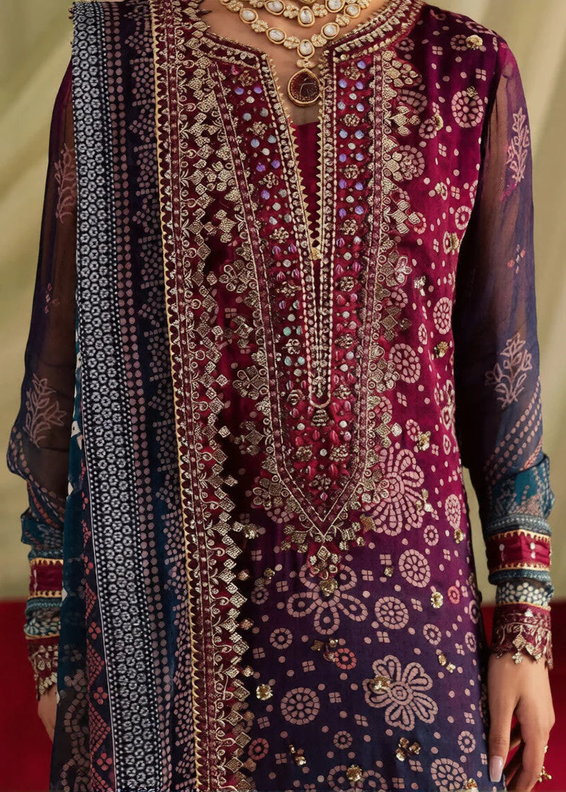 Grace Z-(S1297) - Stitched Printed & Embroidered 3pc Lawn Dress With Embroidered Sequence Chiffon Dupatta.