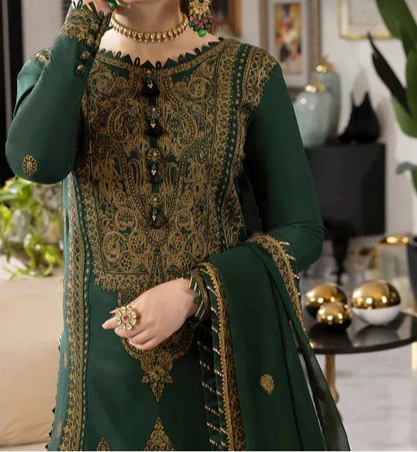 Grace Z-(W766 ) - Stitched Embroidered 3pc Marina Dress With Embroidered Chiffon Dupatta.