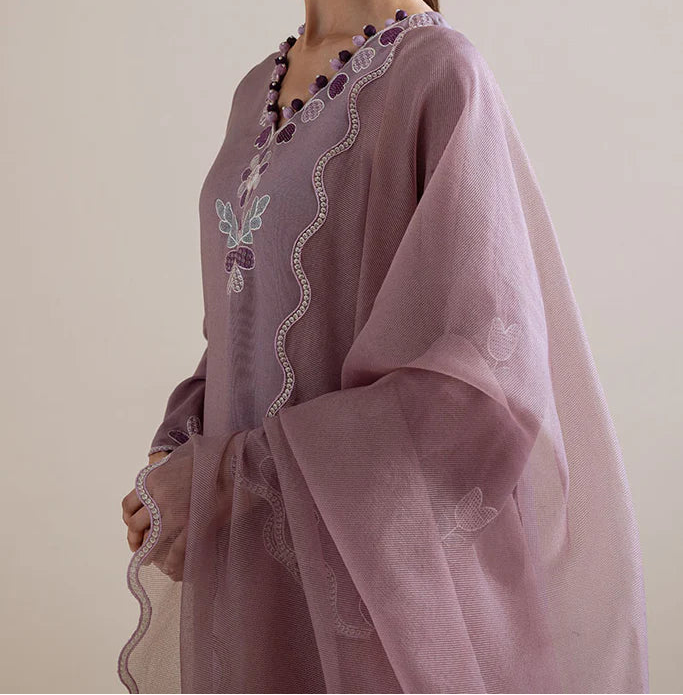 Grace S1505-Embroidered 3pc Lawn Dress With Embroidered Khadi Net Dupatta.