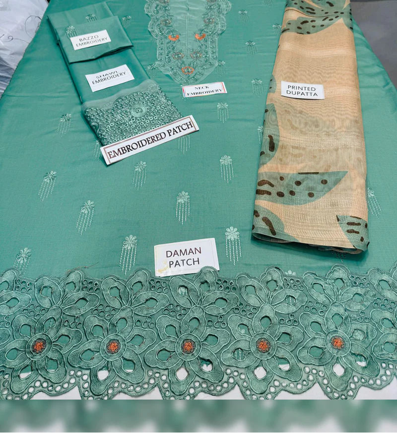 Grace S1079-Embroidered 3pc Lawn dress with Printed Munar Dupatta.