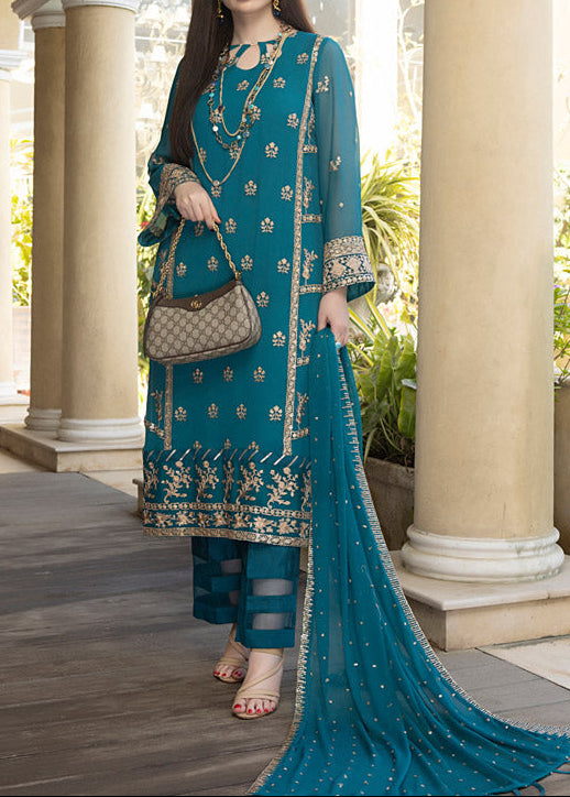Grace Z-(PEACOCK) -Stitched Embroidered chiffon 3Pc Suit