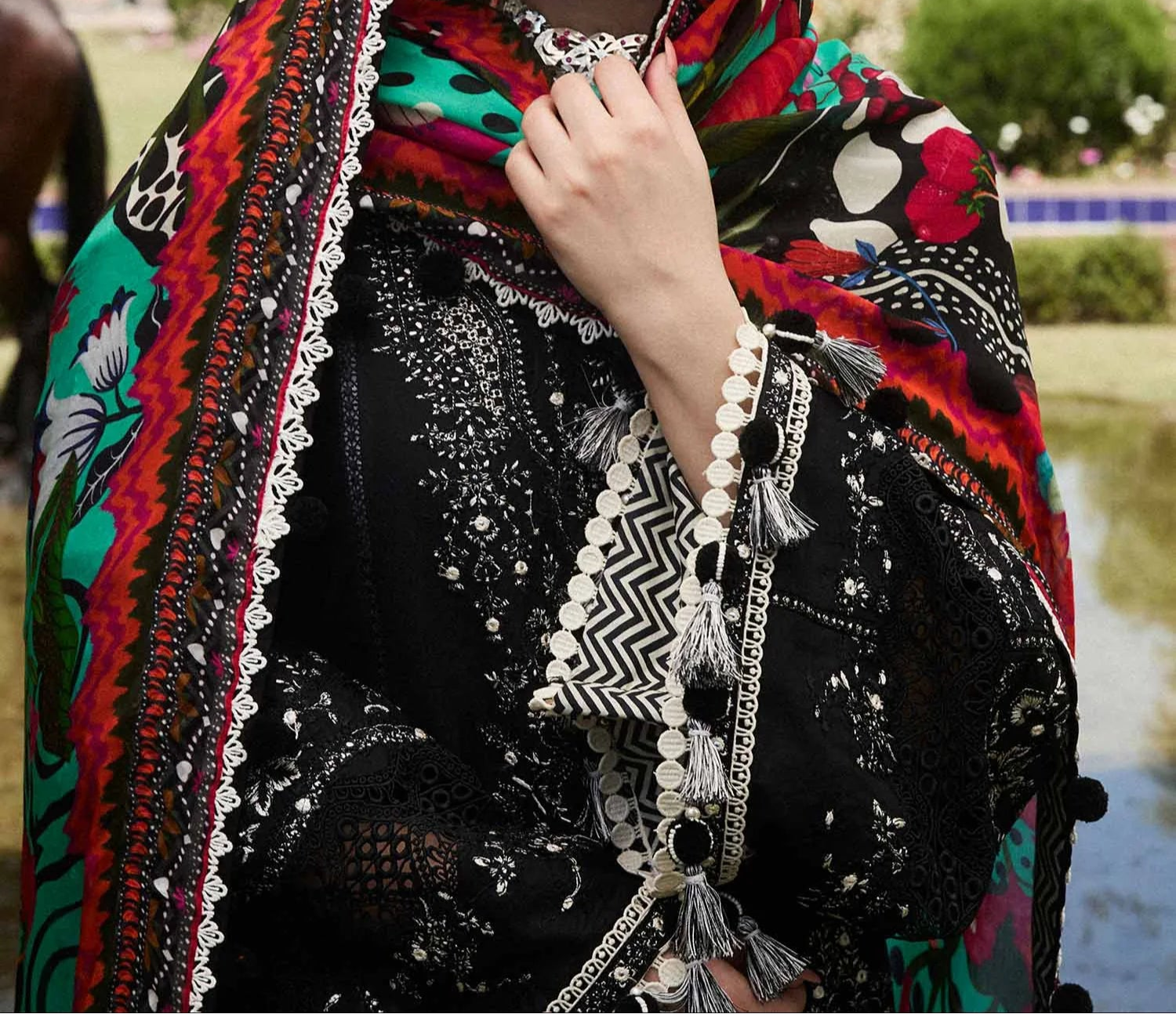 Grace W710-Embroidered 3pc Marina Dress With Printed Shawl