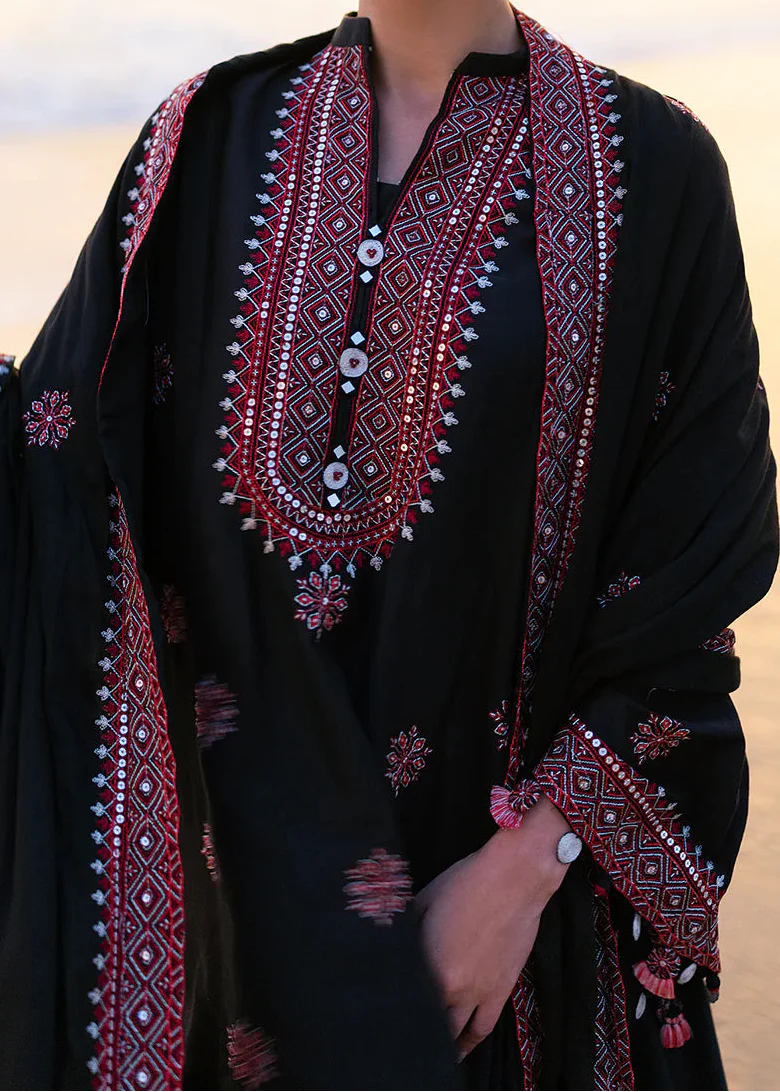 Grace Z-(W825) - Stitched Embroidered 3pc Marina Dress With Printed Shawl.