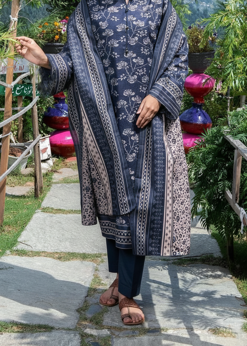 Grace W878 - Digital Printed 3pc Karandi Dress With Digital Printed Karandi Shawl.
