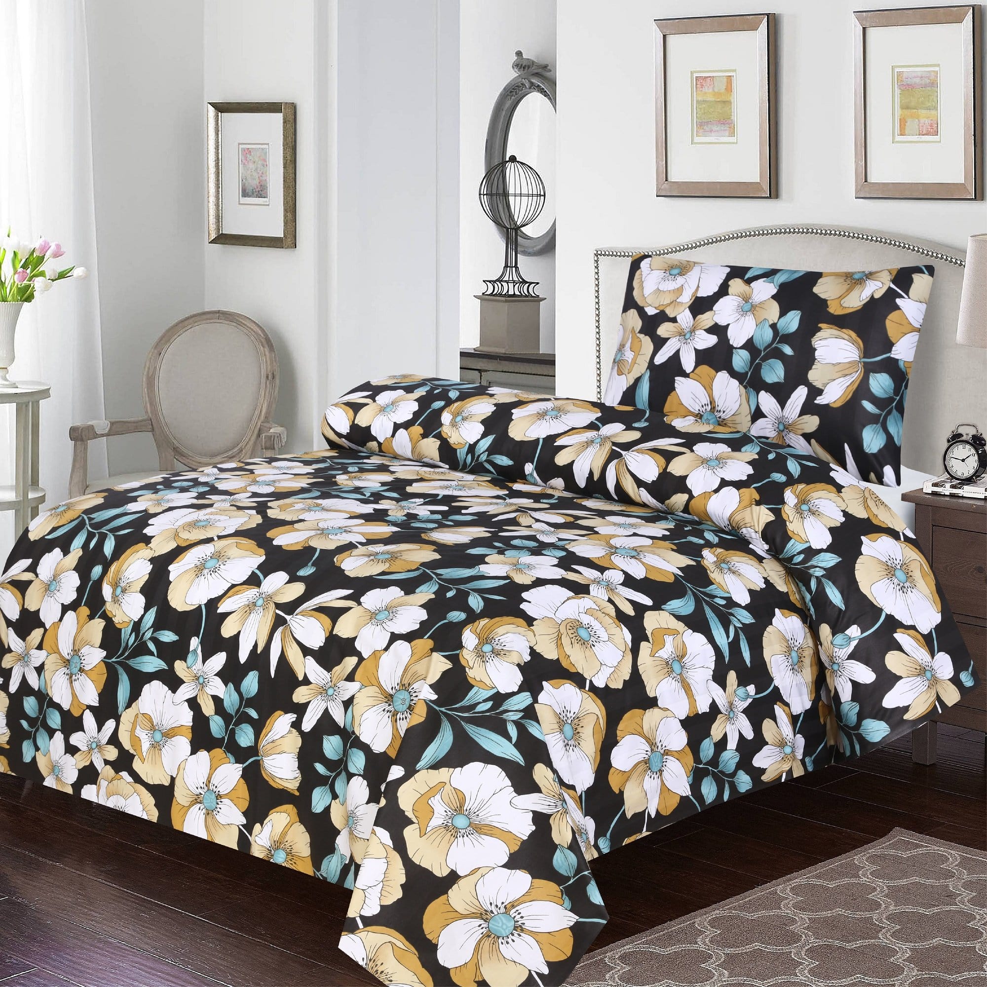 Grace D385-Reactive cotton Satin Quality single size Bedsheet with 1 pillow cover.
