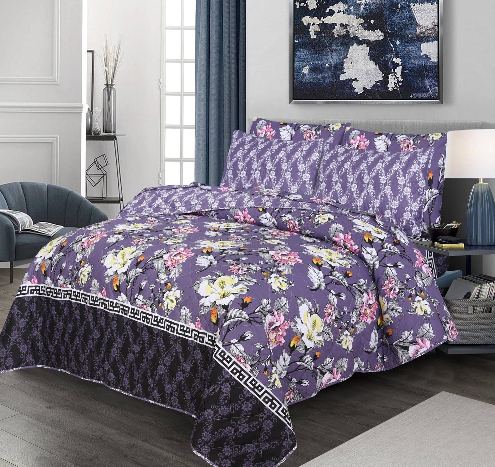 FL323 - 6 pc Comforter Set with 4 pillow covers