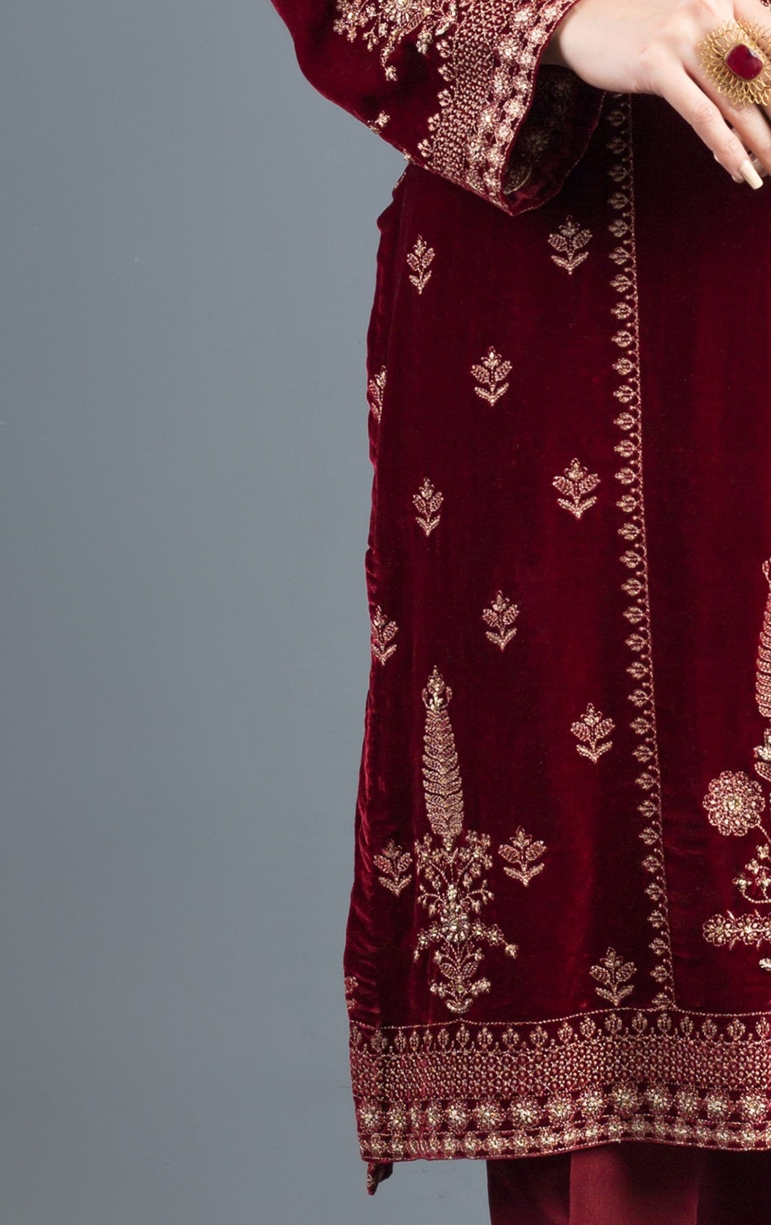 Grace Scarlet - Embroidered Velvet Shirt.