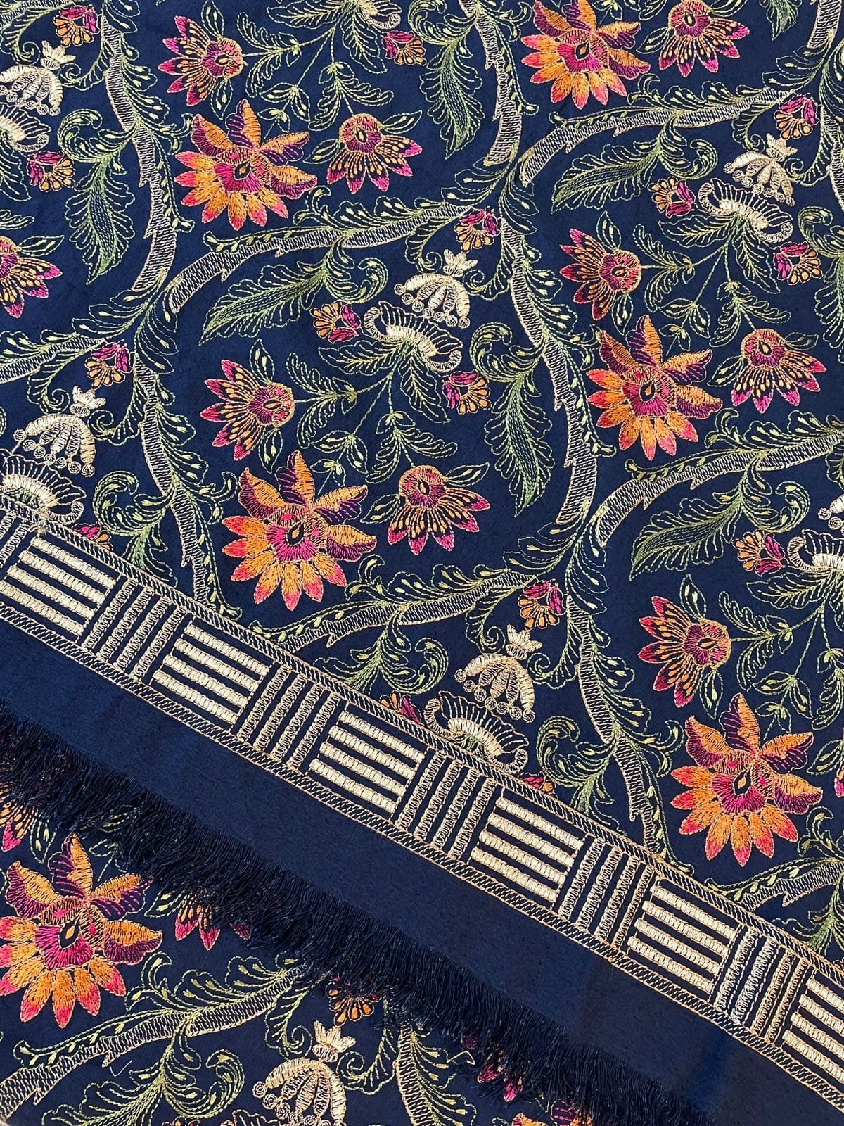 Grace premium D49- Embroidered Karandi Navy Blue Shawl.