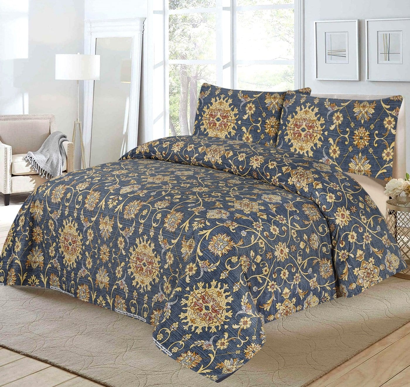 Grace D556-Reactive cotton Satin Quality king size Bedsheet with 2 pillow covers.