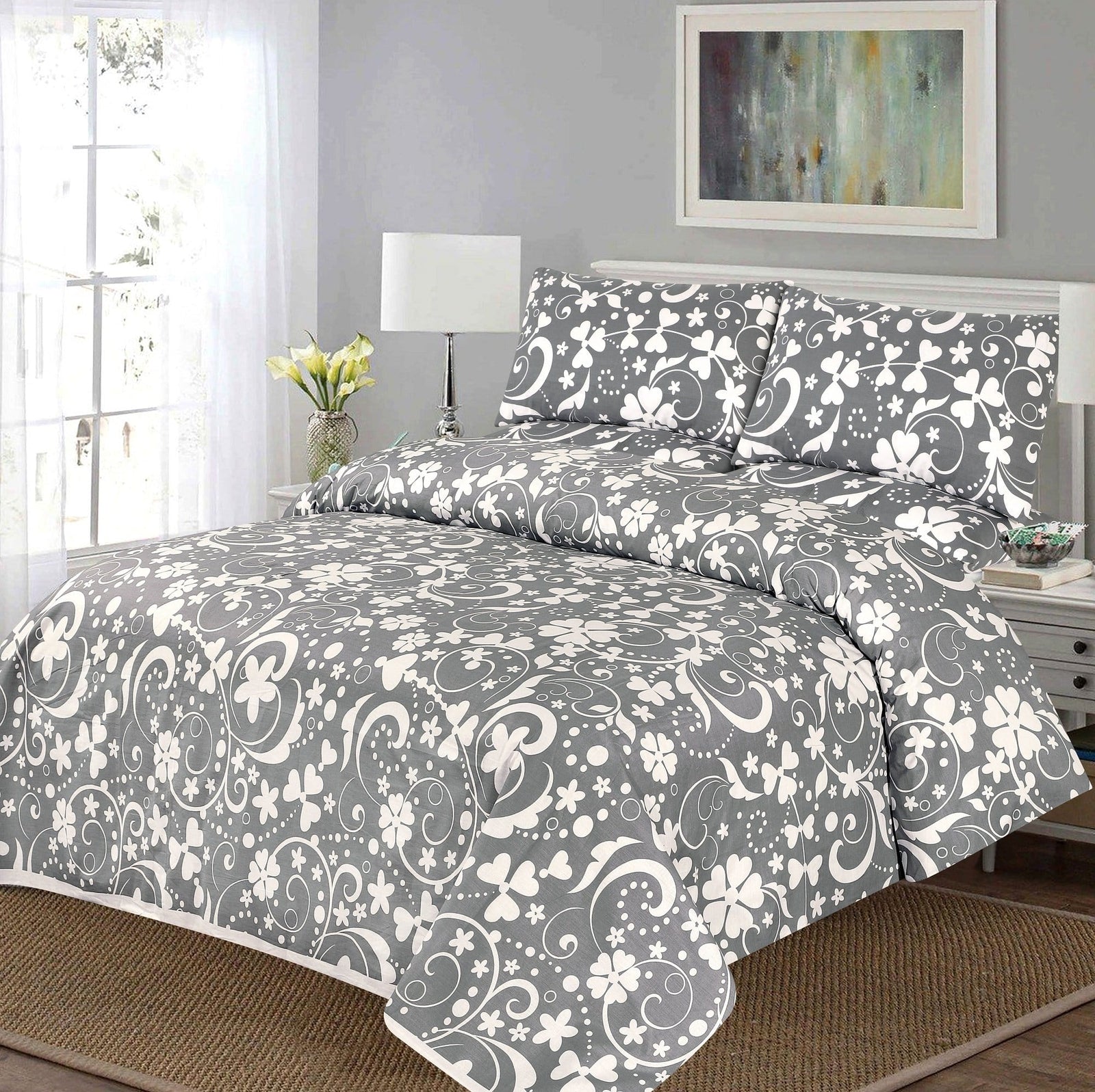 Grace D548-Cotton PC King Size Bedsheet with 2 Pillow Covers.