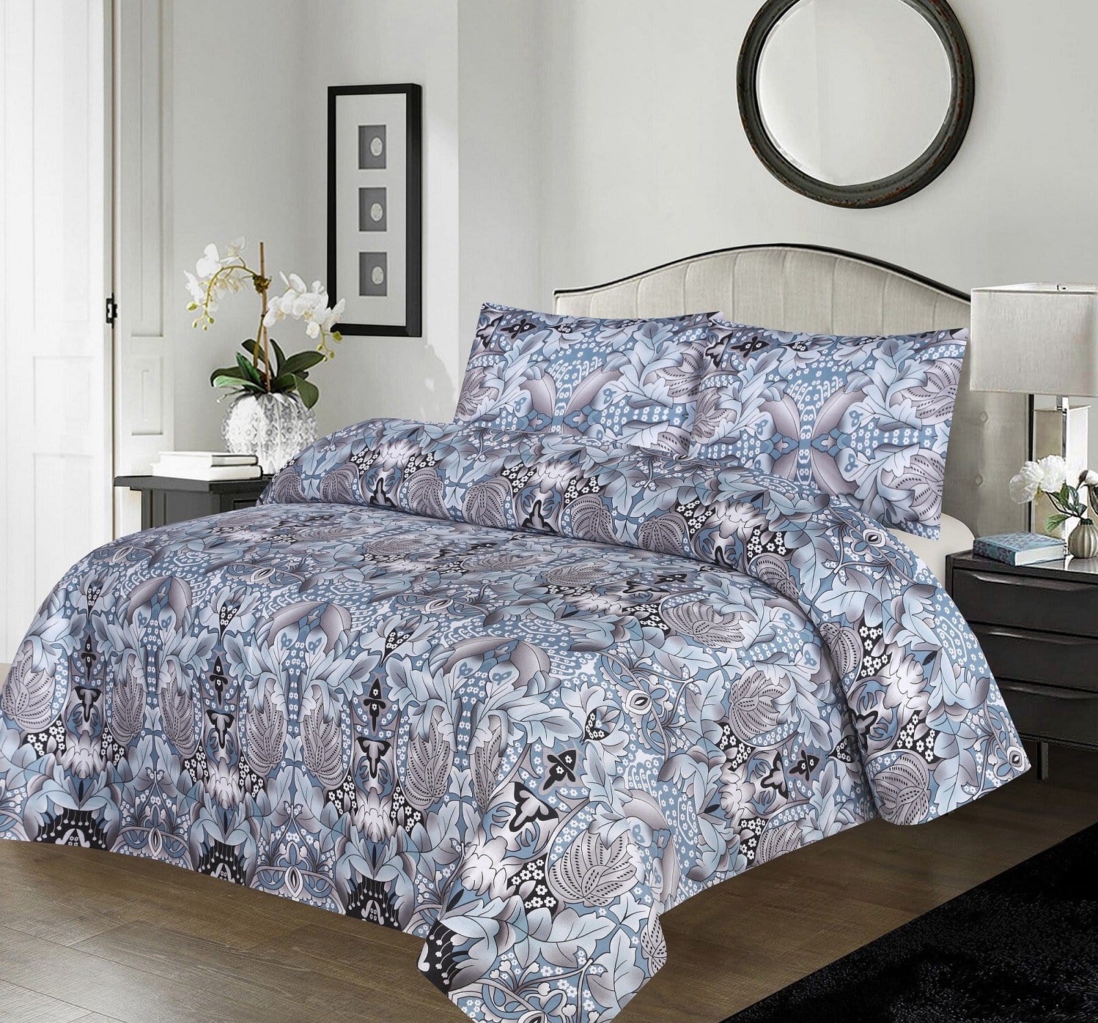 Grace D507 - Reactive cotton Satin Quality king size Bedsheet with 2 pillow covers.