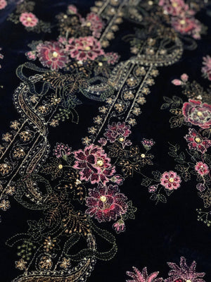 Sarinnah Premium 06 navy blue-Embroided Fine quality Velvet shawl. - gracestore.pk