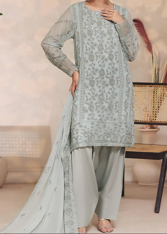 Grace Z(OLIVE WISPER) - Stitched Embroidered Chiffon 3PC Suit.