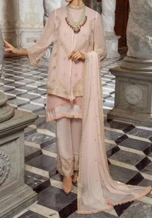 Candle Peach- embroidered chiffon unstitched 3Pc Suit
