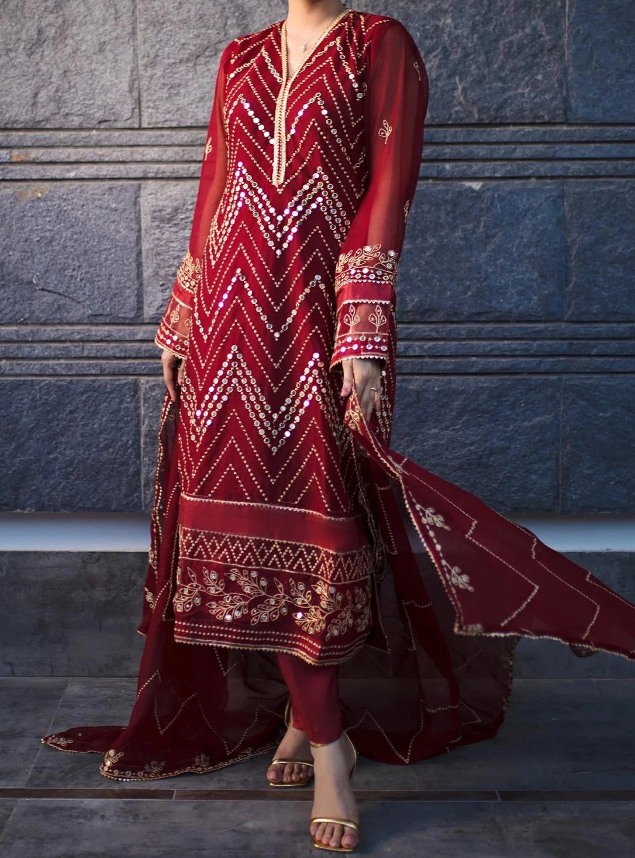 Sola-Singhar- Embroidered Chiffon Unstitched 3Pc Suit