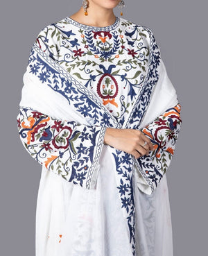 Grace W191 -Embroidered 3pc marina dress with Embroidered marina shawl.
