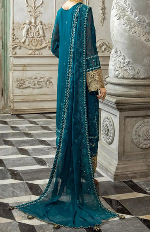 Dark Teal-Embroidered chiffon unstitched 3Pc Suit