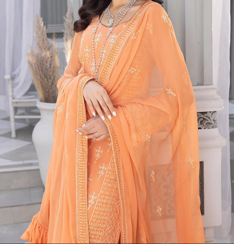 ORANGE PEEL– Embroidered Chiffon Unstitched 3Pc Suit.