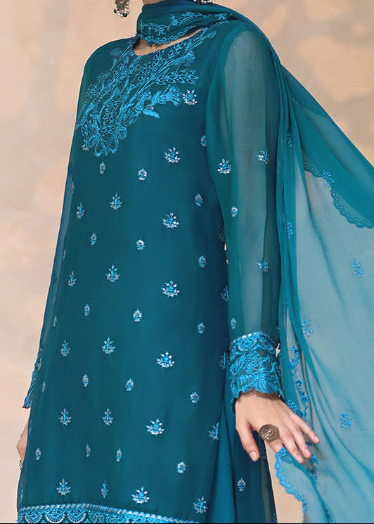 TURQUOISE VEIL – Embroidered Chiffon Unstitched 3PC Suit.