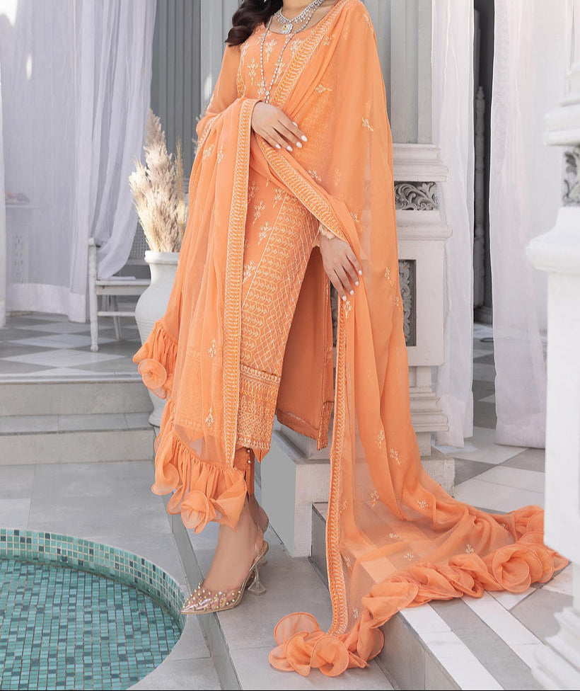 ORANGE PEEL– Embroidered Chiffon Unstitched 3Pc Suit.