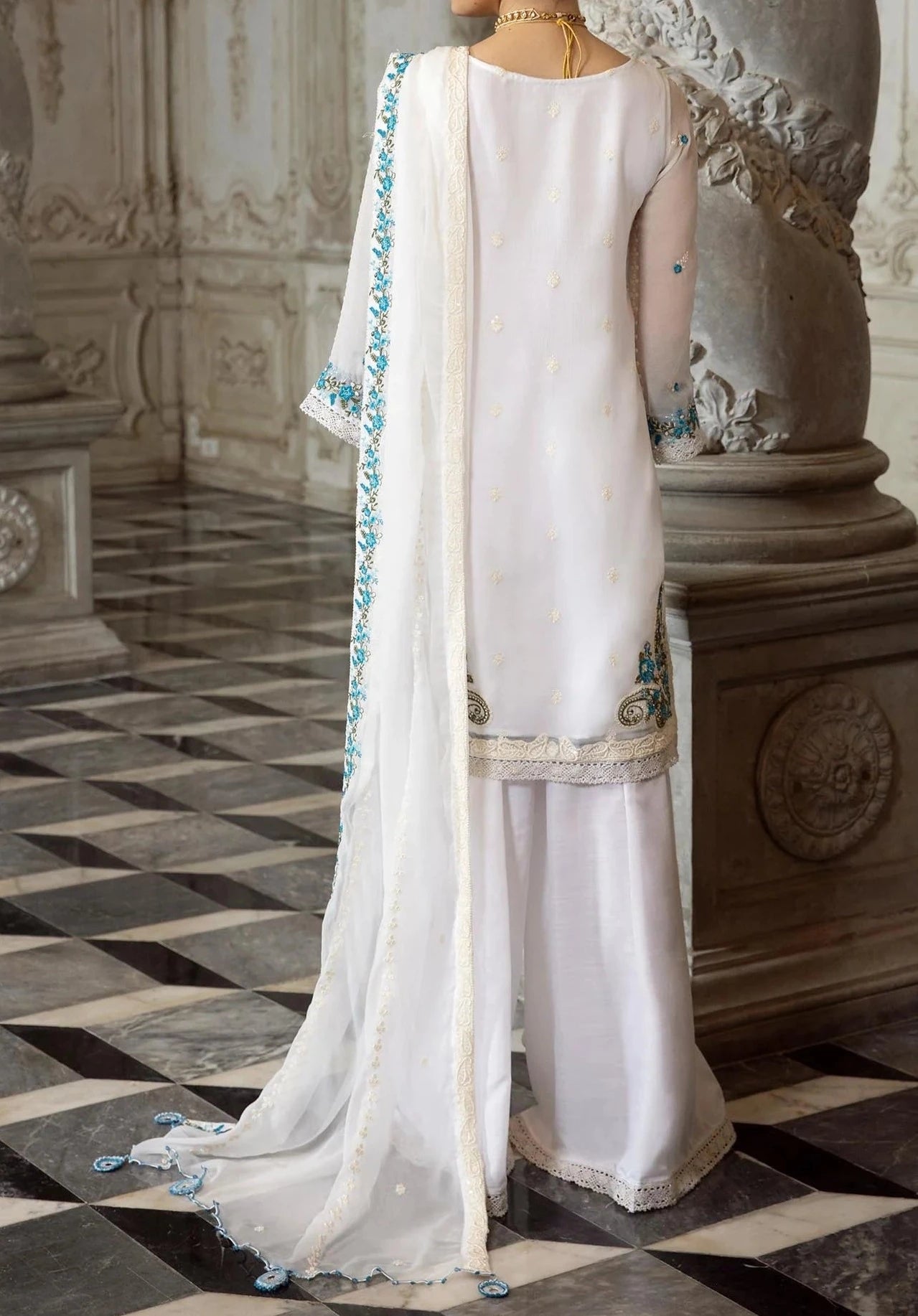 Daisy White - embroidered chiffon unstitched 3Pc Suit