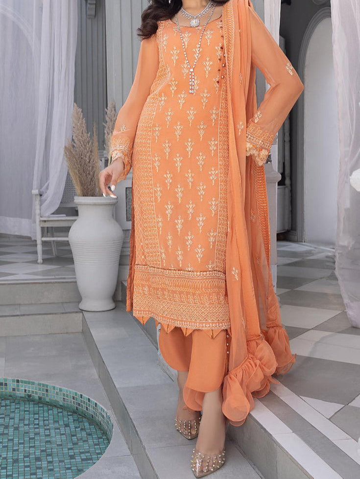 ORANGE PEEL– Embroidered Chiffon Unstitched 3Pc Suit.