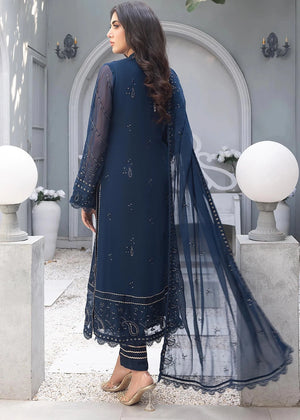 Yale Blue- Embroidered Chiffon Unstitched 3Pc Suit