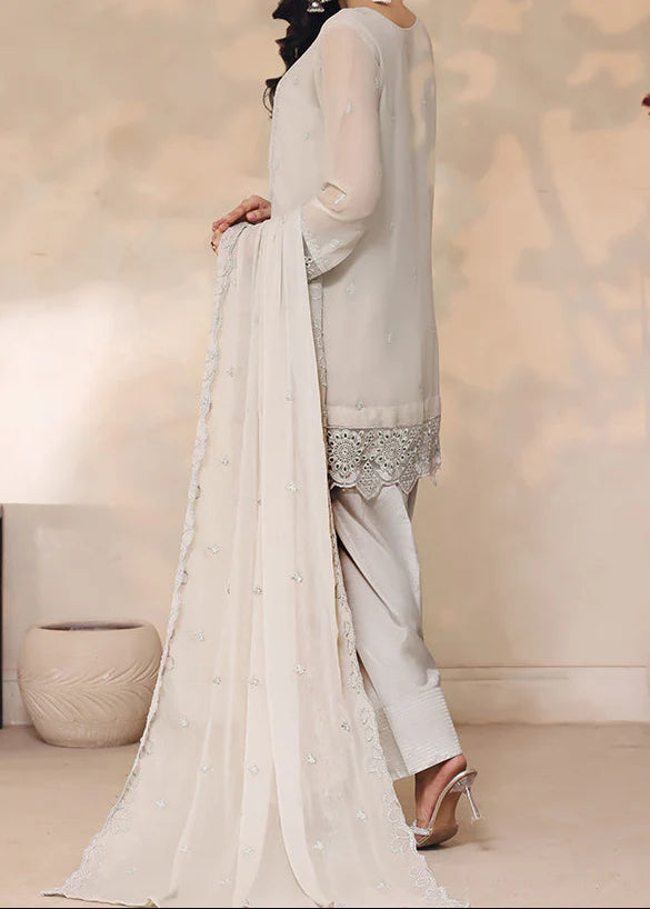Grace Z-(SMOKEY ELEGANCE) - Stitched Embroidered Chiffon 3PC Suit.