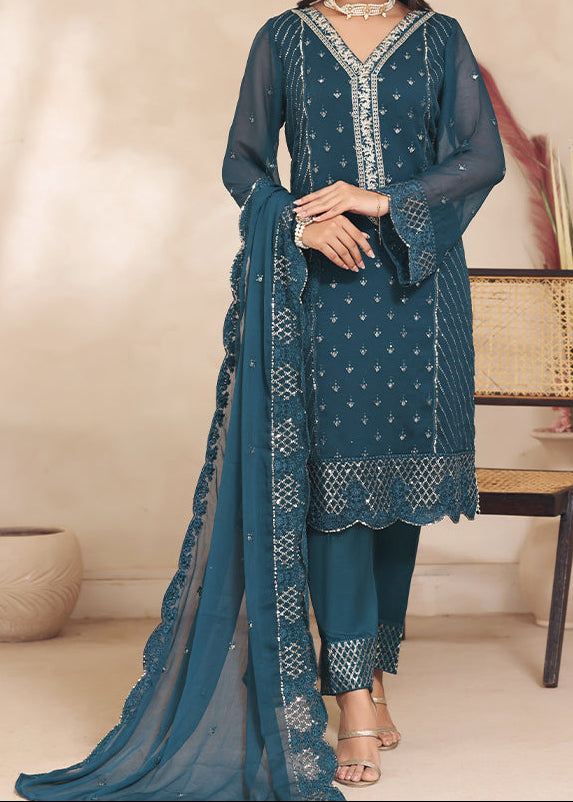 MOONLIT OCEAN – Embroidered Chiffon Unstitched 3PC Suit.