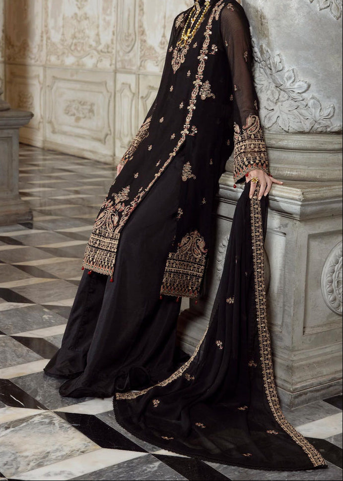 Rich Black- embroidered chiffon unstitched 3Pc Suit