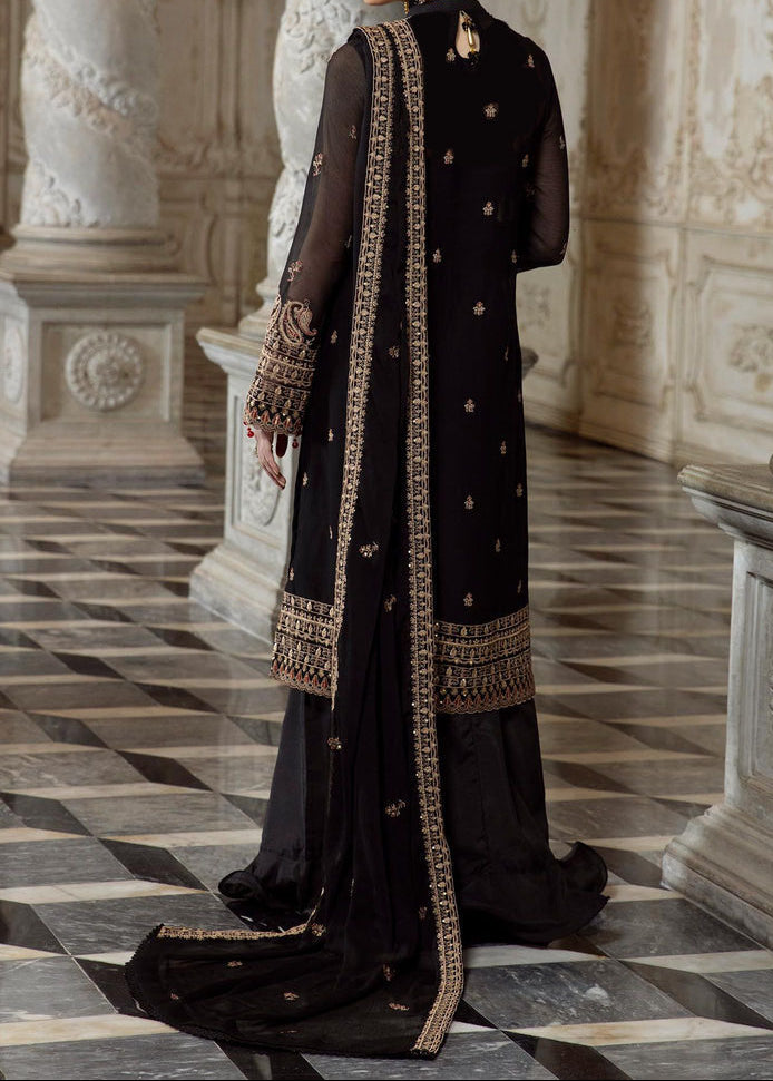 Rich Black- embroidered chiffon unstitched 3Pc Suit