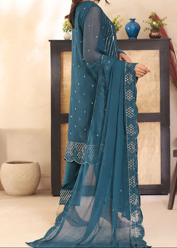 MOONLIT OCEAN – Embroidered Chiffon Unstitched 3PC Suit.